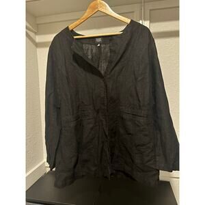 NWOT Eileen Fisher Irish linen black button down blazer sz 1X